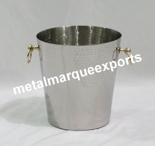 Stainless Steel Hammered Ice Bucket with Brass Handle
