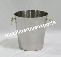 Stainless Steel Hammered Ice Bucket - 9.5" X 7", Shining Polish Finish, Sustainable Design, Fancy Look, Brass Handle