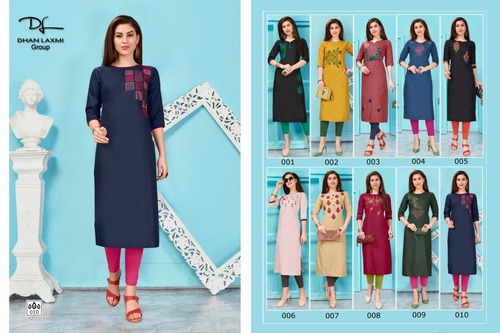 Dhan Laxmi Lunched By Palak - Cotton Slub Fabric, Sizes M(38)-XXL(44) | Plain Pattern, 3-4th Sleeve, Washable, Suitable for All Seasons, Ladies' Formal Wear