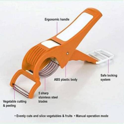 2 IN 1 Cutter - High Grade SS202 Stainless Steel, 6.5 Inches Long, Orange & Green | Multi Peeler with Chopper, Anti-Corrosive, Sturdy ABS Virgin Plastic