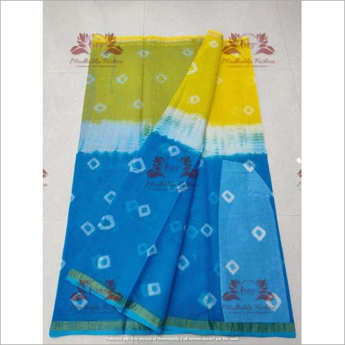 Ethnic Ladies Kota Doria Hand Lehariya Print Saree