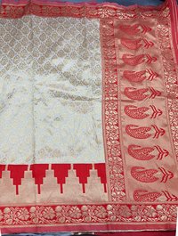 Light Red And Golden Shdes Party Wear Silk Jacquard Sarees