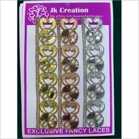 Sequin Lace - Glitter Embroidered Organza, 9 Feet Length, Fancy Polyester Lace with Dori & Sequins Work