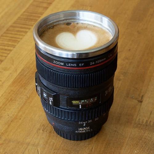 Camera Lens Shaped Coffee Mug/Insulated Travel Mug with 2 Lids By NARIYA INTERNATIONAL