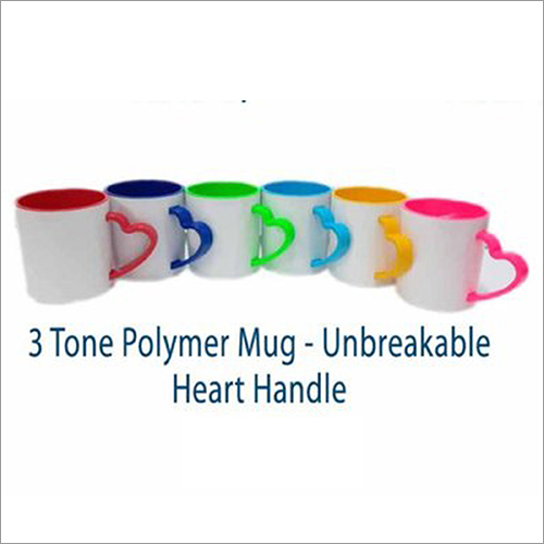 3 Tone Polymer Unbreakable Heart Handle Mug Printing Services
