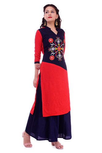 Remtex Kurti Palazzo Blue in Red Straight