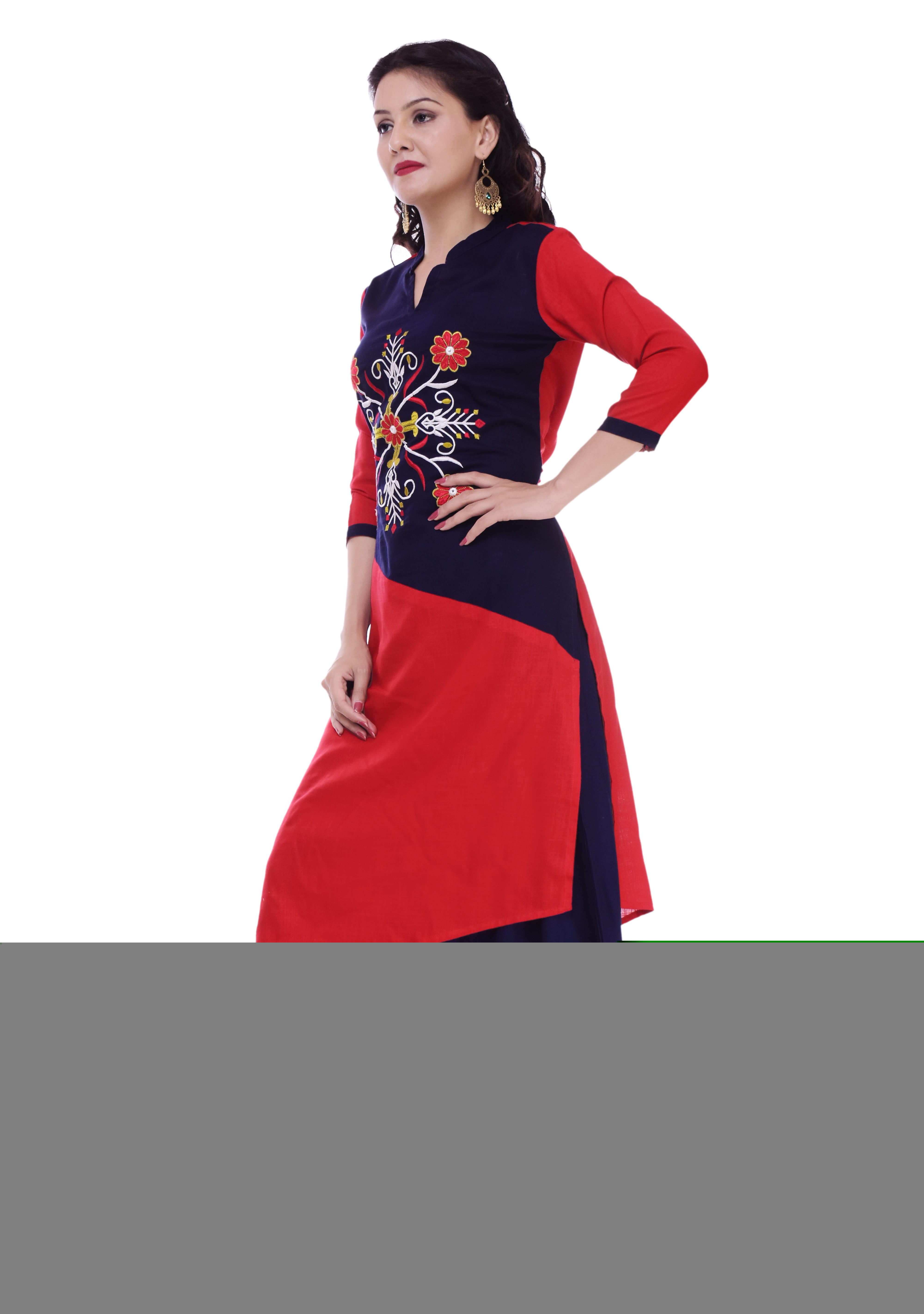 Remtex Kurti Palazzo Blue in Red Straight