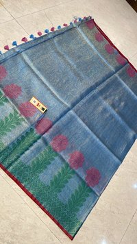 Pure Tissue Linen Jacquard Weaving Saree