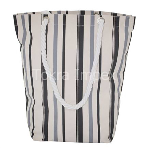 Allover Stripe Print 12 Oz Natural Canvas Tote Bag With Twisted Rope Handle Capacity: 10 Kgs Kg/Day