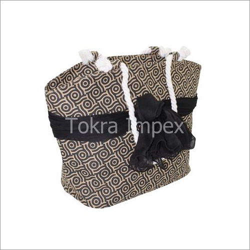 Natural( Camel ) / Black Jute Beach Bag With Twisted Rope Handle