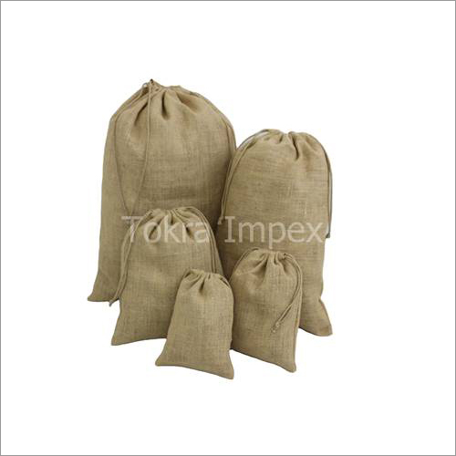 Natural ( Camel ) Set Of 5 Jute Drawstring Bags