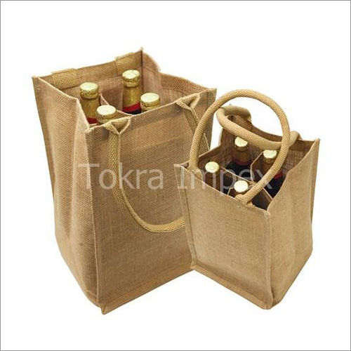 Natural ( Camel ) 4 Bottle Jute Bag With Inside Bottle Partition