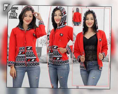 Ladies Zipper Sweatshirt - Cotton Blend, Full Sleeves , Winter-Ready Ethnic Design for Girls