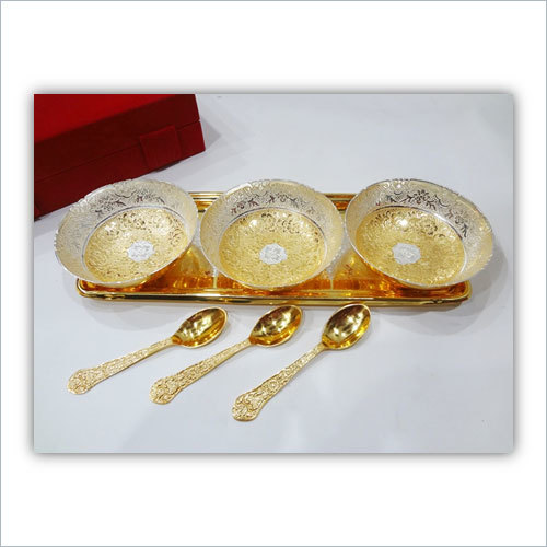 Gold and Silver Plated Brass Bowl 7 Pcs Set By BANKE BIHARI IMPORT AND EXPORT
