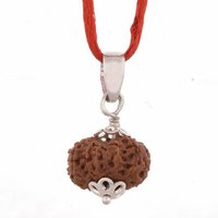 13 Mukhi Rudraksha - Round, Brown | Red String With Silver Pendant For Spiritual Empowerment