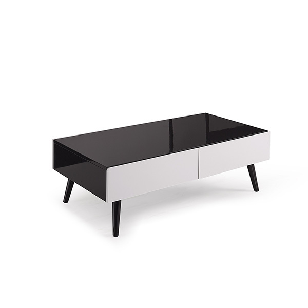 Coffee Table - Glass And Wood, 48x24x18 Inches, Black | Stylish Mid-Century Design, Ample Storage, Easy Assembly