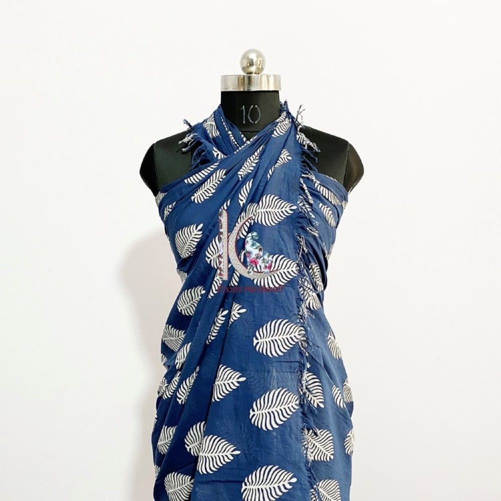 Indigo Hand Block Printed Soft Cotton Sarong