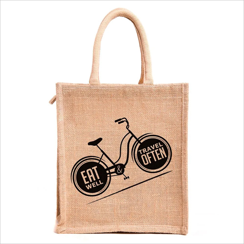 Jute Printed Lunch Bag - Jute Material 30.2 x 29.2 x 2 cm Multicolor Design | Long Service Life Customizable Size & Design Available