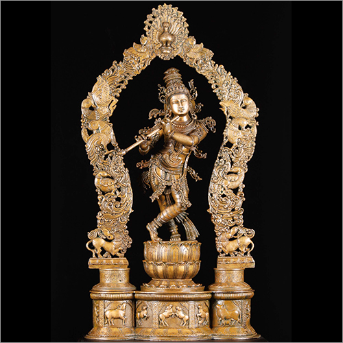 Brass Krishna With Peacock Arch