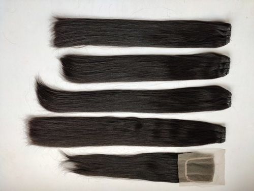 Indian Remy Pure Natural Straight Double Drawn Bundle With Closure