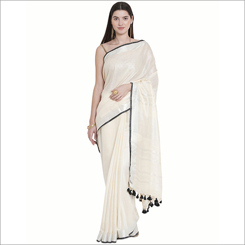 Buy online White Cotton Blend Plain Saree With Blouse from ethnic wear for  Women by Charukriti for ₹1719 at 7% off | 2023 Limeroad.com