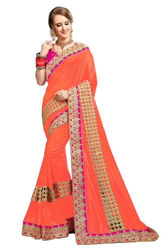 Red Silk Embroidered Work Saree