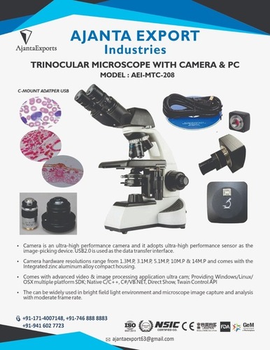 Microscope Trinocular with camera and PC By AJANTA EXPORT INDUSTRIES