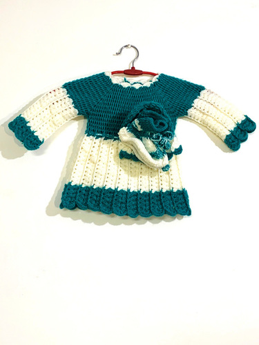 Blue And White Hand-knit Frock