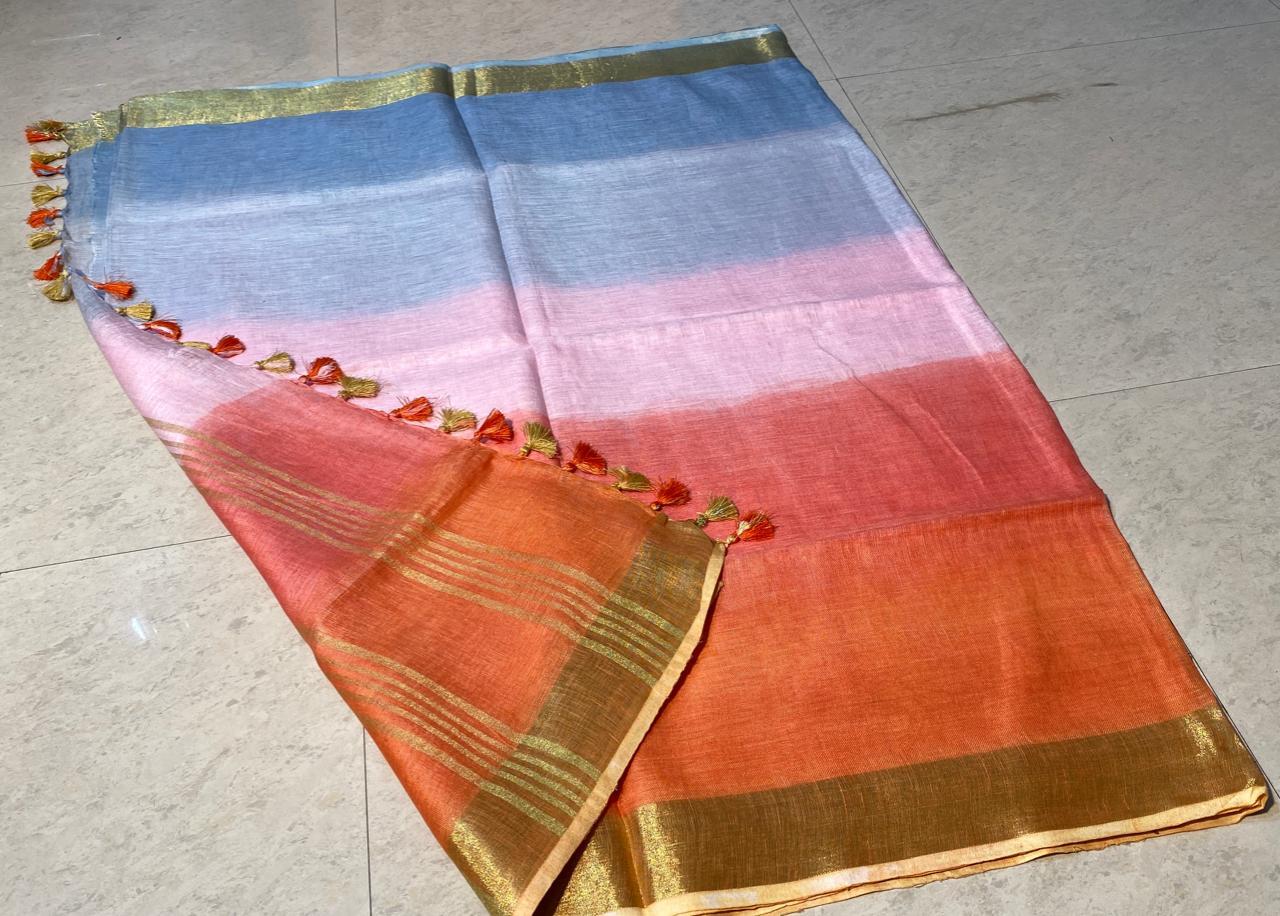 Best Quality Pure Linen by Linen 120 Count Tie and Die Saree