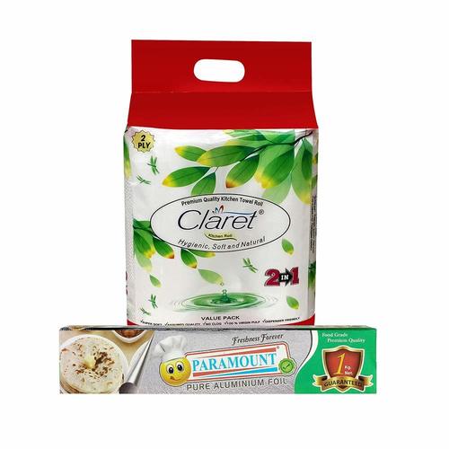 Claret Jumbo Pack 2 In 1 Pack Of Kitchen Towel Roll - 2 Ply With Paramount 1 Kg Net Aluminium Foil Roll Application: Home