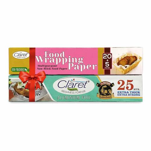 Claret Jodi Pack Bahubali 25 Mtr Aluminium Foil Roll With 20+5 Mtr Food Wrapping Butter Paper