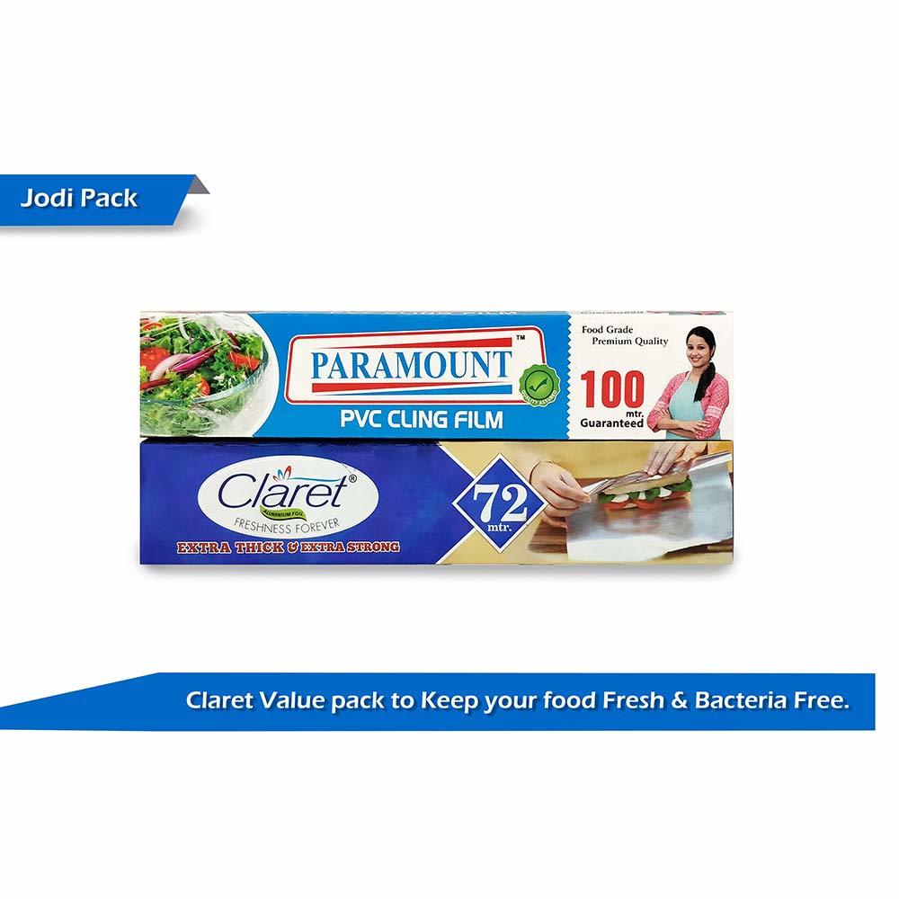 Claret Jodi Pack 72 Mtr Aluminium Foil Roll With Paramount Pvc Cling Film 100 Mtrv