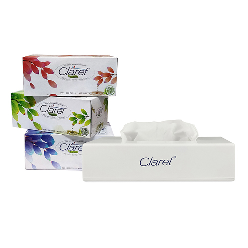 Claret Super 4 Pack 3 In 1 Facial Tissue Box With Big Facial Tissue Dispenser Size: 2 Ply