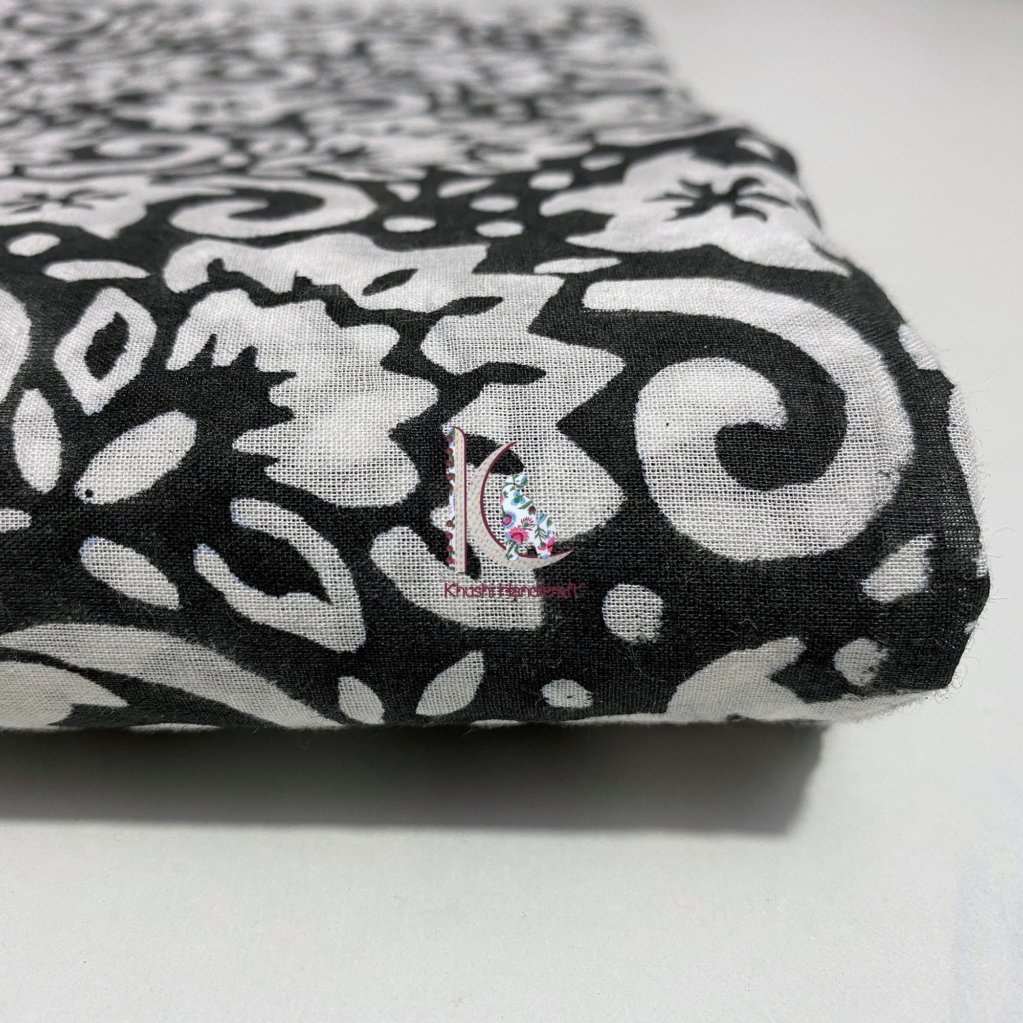 Beautiful Hand Block Print Fabric Black Floral Print Indian Fabric For Western Dress