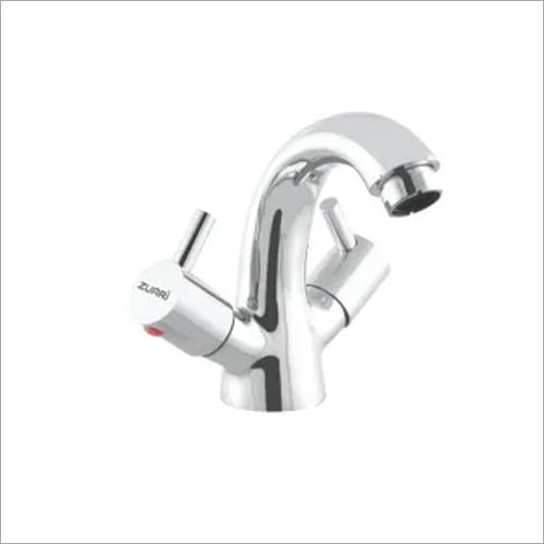 Silver Brass Central Hole Basin Mixer With 450mm Braided Hose