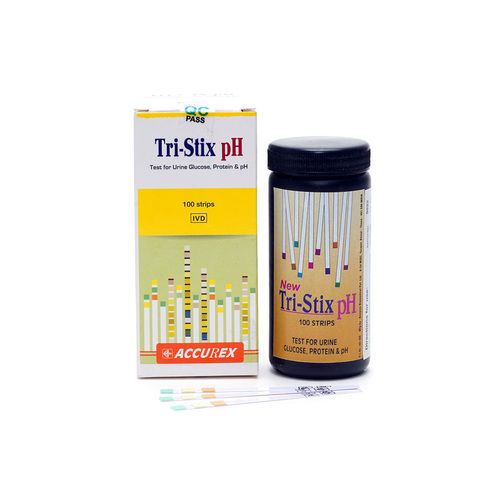 Tri-Stix Urine Test Strips - Plastic, 4.9x4.9x11.9 cm | Semi-Quantitative Glucose, Protein & pH Testing, Pack of 100