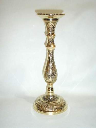 Brass Shining Polish Embossed Candle Pillar Holder Application: Home Decor