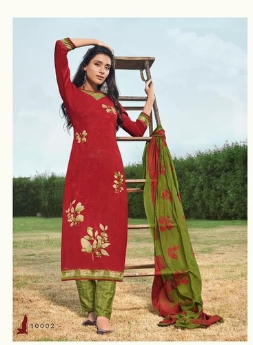 Zion Cotton Vol -10 - Cotton Fabric, Dupatta Included 2.5-2.0-2.25m, Vibrant Red Color | Exclusive Pouch with Elegant Bag Pack