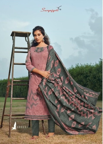 Zion Cotton Vol-10 - Cotton Fabric with Dupatta, 2.5-2.0-2.25 Meters, Pink Color | Comes in Exclusive Pouch with Exclusive Bag Pack