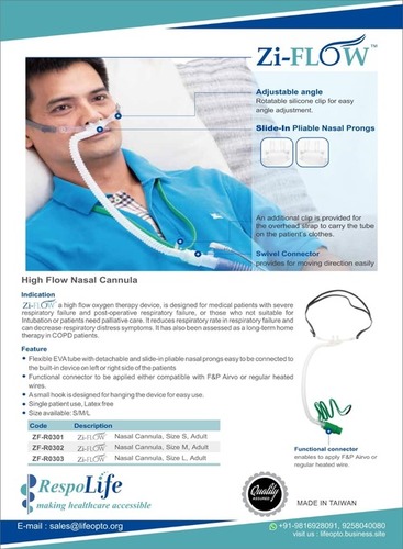 Zi-Flow Adult Hfnc Nasal Cannula Application: Uses With High Flow Oxygen Therapy Devices