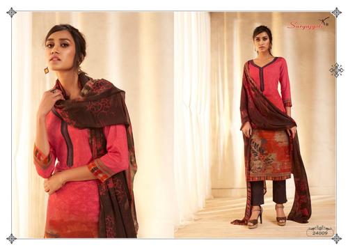 NAISHAA VOL-24 - Satin Cotton Fabric , 2.5-2.5-2.25 Meters Size , Elegant Pink Color with Chiffon Dupatta and Exclusive Leather Bag Pouch