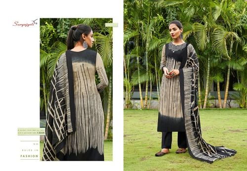 NARGIS COTTON VOL-13 - Cotton Material, 2.5-2.5-2.25 Meters, Cream Color, Includes Chiffon Dupatta and Exclusive Pouch Packaging