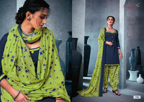 PATIALA KUDI VOL-17 - Cotton Fabric Set | Top & Bottom with Cotton Dupatta, 2.5-3.0-2.25 Meters in Elegant Blue, Packed in an Exclusive Pouch & Bag