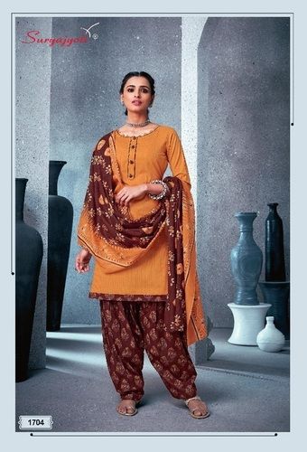 PATIALA KUDI VOL-17 - Cotton Top & Bottom, Mustard Color | Rayon Printed Fabric, Chiffon Dupatta, Fancy Pooch and Bag Packing