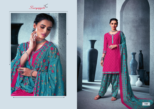 PATIALA KUDI VOL-17 - Rayon Print Top, Cotton Bottom, Chiffon Dupatta | Vibrant Pink Color, Elegant Fancy Pooch & Bag Packing