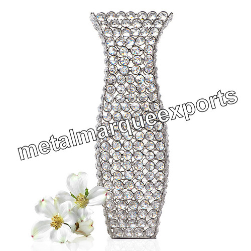 Crystal Beaded Nickel Plated Decorative Flower Vase