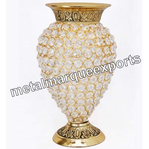 Brass Crystal Beaded Flower Vase Application: Home Decor