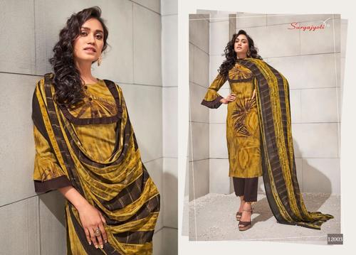 Princess Vol-12 - Rayon Print Top, Cotton Bottom, Chiffon Dupatta, 2.5x2.5x2.25 Meters | Vibrant Yellow, Elegant Fancy Pooch and Bag Packing