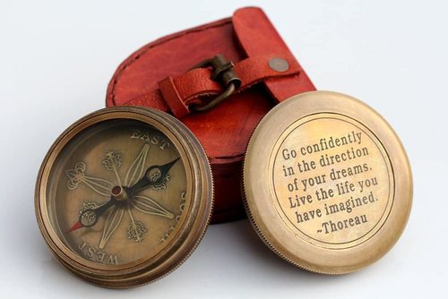 Roorkee Instruments (INDIA) Thoreau's Go Confidently Quote Compass with Leather case.