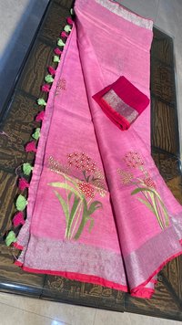 Pure Linen by Linen 120 Count Machine Embroidery Saree